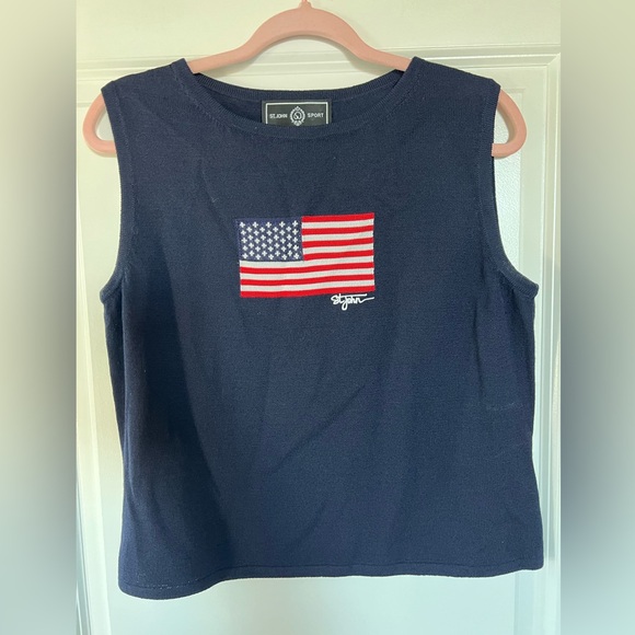 St John Sport Sweaters - Navy Sleeveless Sweater with American Flag
